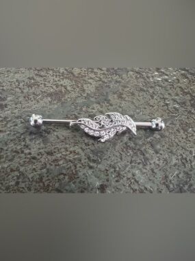 Silver Leaf Crystal Industrial Bar - Women Jewelry